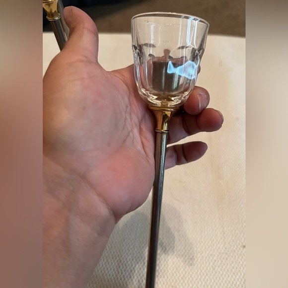 Candlestick Holder Vintage Silver Gold Glass Pedestal Home Decor Italy Set of 3 - Picture 5 of 7